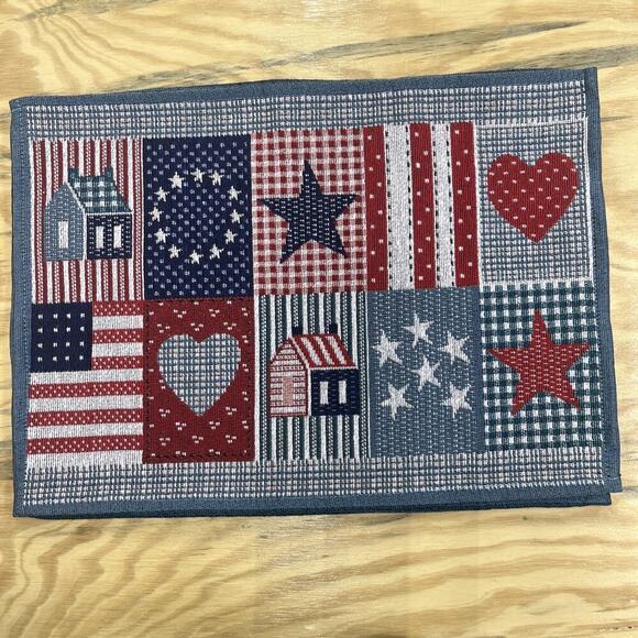 Americana Tapestry Placemats, 12”x18” Stars And Stripes Flag USA Set Of 4 - Picture 1 of 4